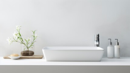 Fototapeta na wymiar A Refined and Simple Bathroom Sink Design for the Modern Home. Generative AI