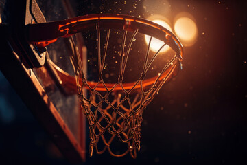 Fototapeta na wymiar Basketball Dreamscape: The dreamscape of basketball comes alive as the hoop glows in the ethereal hues of sports