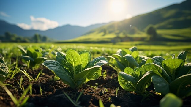 A plant in a field with the sun beaming down. Agriculture shaping our future food sources. Generative AI