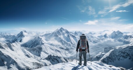 Capturing the Essence of High-Altitude Adventure on an Exhilarating Mountain Climbing Journey. Generative AI - obrazy, fototapety, plakaty