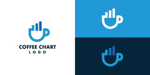 Coffee Chart Graphic Logo Design. Mug Cup Coffee Bar Statistics Logo Symbol Icon Vector Illustration