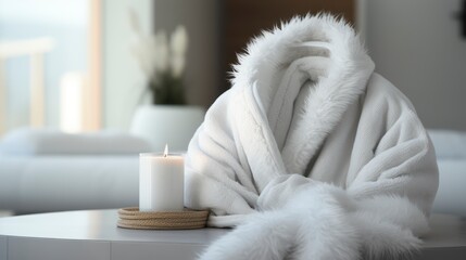 Wrapped in Warmth - The Soothing Embrace of a Cozy, Fluffy White Bathrobe. Generative AI