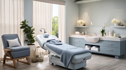 Refresh and renew with a professional spa treatment setup with elegant massage table. Generative AI