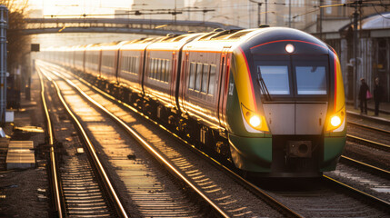 Fototapeta premium The Seamless Symphony of Trains Approaching Their Station Destination. Generative AI