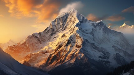 The Serene and Picturesque Beauty of Mountains at the First Blush of Dawn. Generative AI