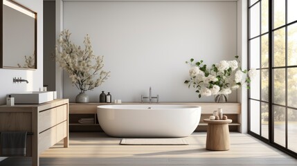 Fototapeta na wymiar Creating a Space of Elegant Simplicity with Minimalist Bathroom Fixtures. Generative AI