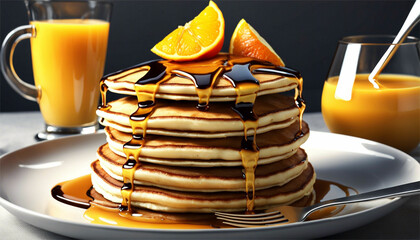 Pancake con sciroppo di arance e cannella in polvere
