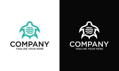 Turtle ocean wave abstract logo on a black and white background.