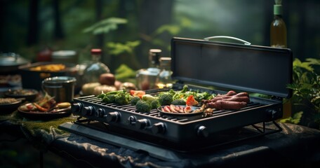 The Joy of Cooking a Hearty Meal Surrounded by the Natural Peace of a Forest Campsite. Generative AI