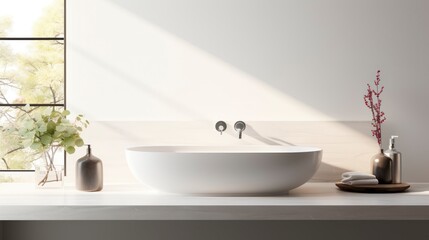 Purity in Simplicity - Embracing Minimalism with a Sleek and Understated Bathroom Sink Design. Generative AI