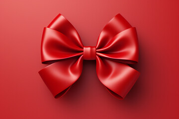 red bow and ribbon. Christmas, New year holiday celebration concept. Red background. 