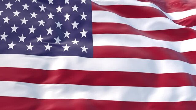 USA flag waving in the wind as background or intro, United States flag in slow 3d motion animation realistic. United States of America flag 4k resolution Close Up