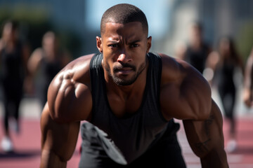 Fototapeta premium athlete runner at the start generative ai