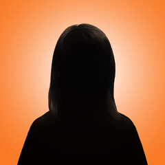 Silhouette of a girl. Girl's avatar. Girl posing on a orange