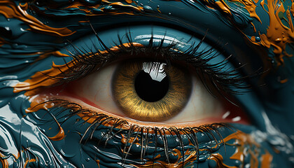 Blue iris, a captivating gaze, beauty in human eyes generated by AI - obrazy, fototapety, plakaty