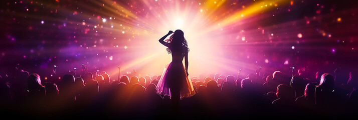 Cartoon image of female idol singer on stage - obrazy, fototapety, plakaty