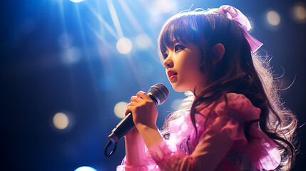Close-up of girl idol singer on stage - obrazy, fototapety, plakaty