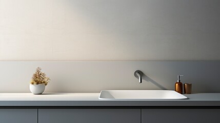 Embrace minimalism with this sleek and simple bathroom sink design. Generative AI