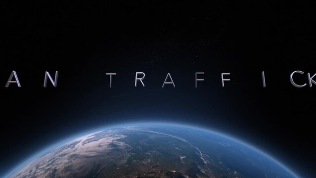 Human trafficking 3D title animation on the planet Earth background