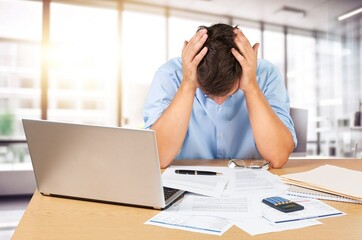 Glaucoma Concept. Man Tired After Working