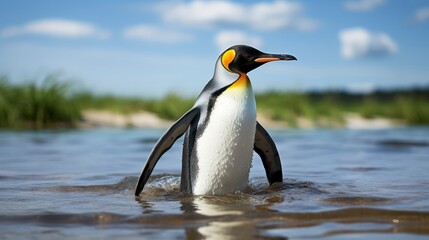 King Penguin on the beach. Generative AI