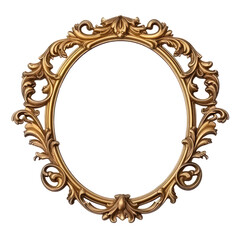 Gold oval circle frame border with Victorian royal style, golden floral pattern against a transparent backdrop.