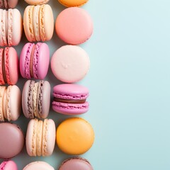 Obraz premium Professional Photo of a Heap of Some Colorful Macaroons placed on a Simple Colored Background. Professional Displacement.