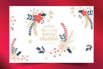 Fototapeta na wymiar hand drawn christmas background with florals ornaments vector design illustration