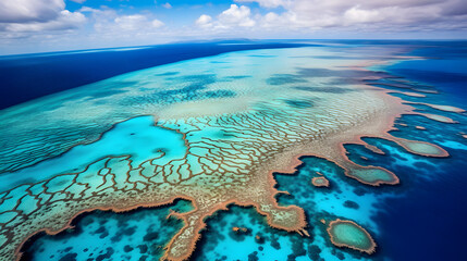 Fototapeta na wymiar Great Barrier Reef with vibrant colors, high-altitude view