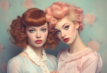 two beautiful girl with pastel colors