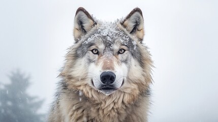 Snow mountain wolf growling face view snow fog mist Ai generated art