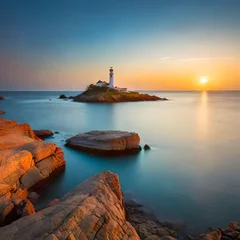 Rolgordijnen lighthouse at sunset © Lucas
