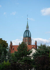 neo-Gothic tower of a building in Chorzów