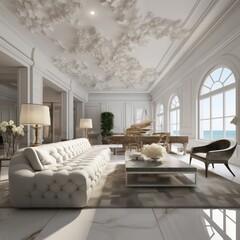 Luxury living room with a marble floor. Elegant Luxury Interior of Living Room of a Rich House.