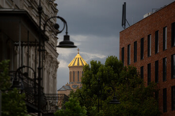 Golden light on church