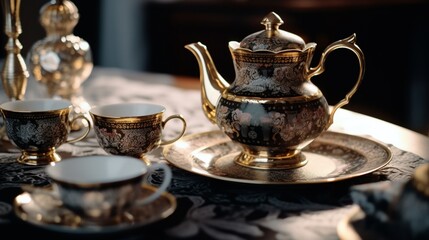 Obraz na płótnie Canvas Stylish designed tea setpure style illustration image AI generated art