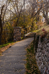 Walkway through the park in the fall