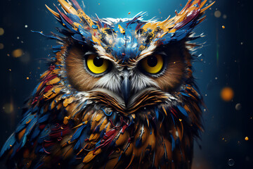 owl in the night sky. colorful paintings, cartoon, wallpaper