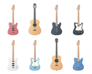 Guitar set. Colored flat illustration. White background.