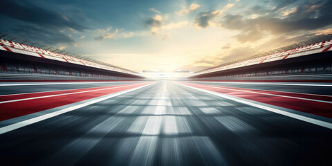 F1 race track circuit road with motion blur and grandstand stadium for Formula One racing - Powered by Adobe