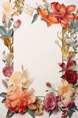 Colorful flower border with large blank space for cards or invites.