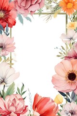 Colorful flower border with large blank space for cards or invites.