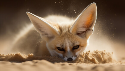 Fluffy kitten sitting outdoors, looking at camera in sunlight generated by AI
