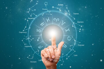 Astrological zodiac horoscope circle in female hands