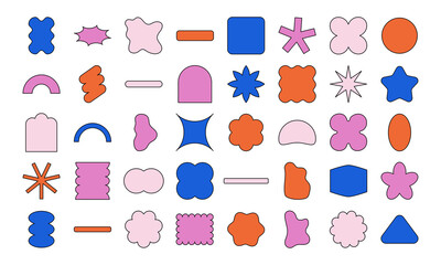 Abstract Geometric Shapes with Stroke. Sticker shapes oval, rectangle, line, flower, bling. abstract background elements for branding, packaging, prints and social media posts.