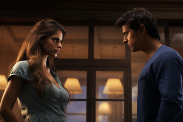 family quarrels disputes or conflicts communication breakdowns financial strain fight angry trouble husband and wife emotional crisis scandal problem stress domestic life married couple man and woman.