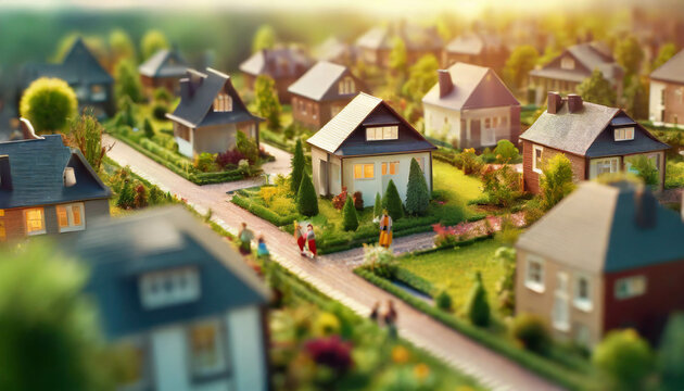 family houses in residential district. aerial view of one family home neighborhood ,ai generated