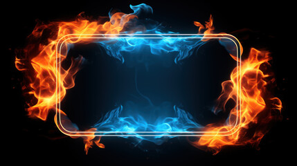 Frame of multi-colored neon fire on black background