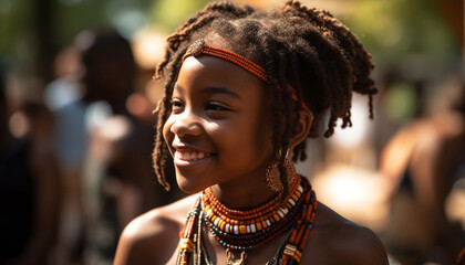 Young African women smiling, enjoying outdoors, exuding confidence and togetherness generated by AI