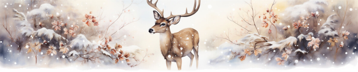 Watercolor Painting Christmas Winter Reindeer, Generative AI